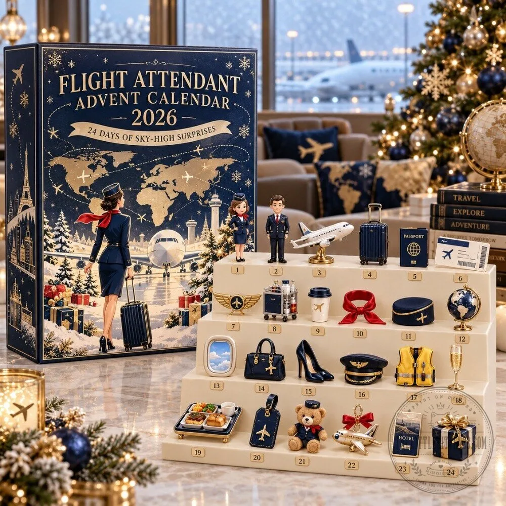 Flight Attendant Advent Calendar 2026 - 24 Days of Sky-High Surprises Christmas Countdown Gift Box