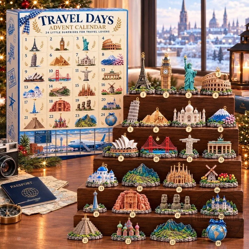 Travel Days Advent Calendar 2026 - 24 Little Surprises World Landmarks Christmas Countdown Box for Travel Lovers