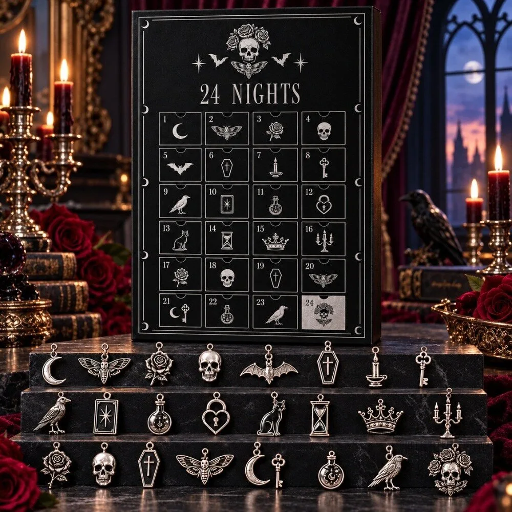 Gothic Skull 24 Nights Advent Calendar 2026 - Spooky Dark Academia Halloween & Christmas Countdown Box