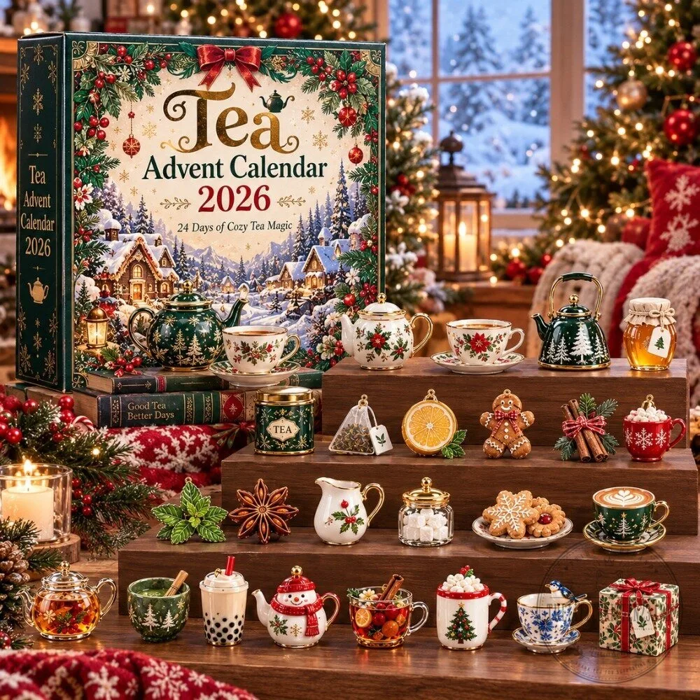Tea Advent Calendar 2026 - 24 Days Miniature Teapot & Teacup Ornaments Holiday Countdown Box