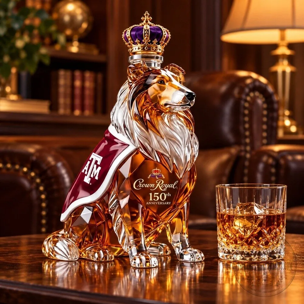 Texas A&M Reveille Crown Royal 150th Anniversary Reveille Dog Whiskey Decanter 2026 Limited Edition